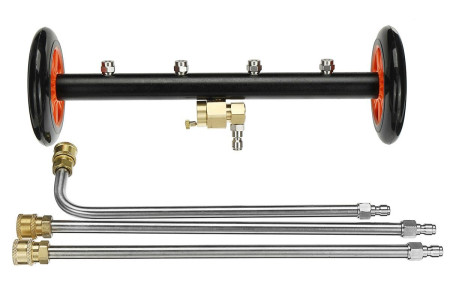 BF-9102 Насадка для мойки днища - 280 бар, ширина 38 см, форсунки 4 шт, колеса с красными вставками