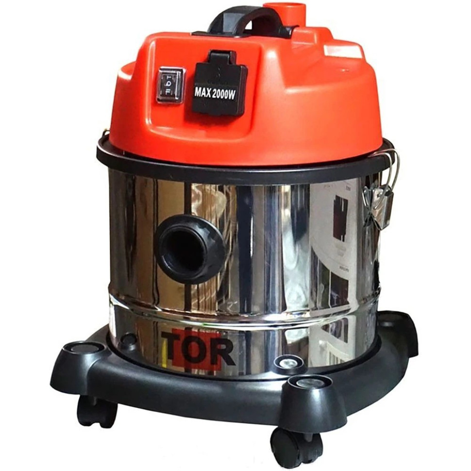 Пылеводосос TOR WL092A-15L INOX с подключением эл.инструмента, с розеткой, 1400 Вт, 220 В, 230 м3/ч, 80 дБ, бак нержавеющая сталь 15 литров