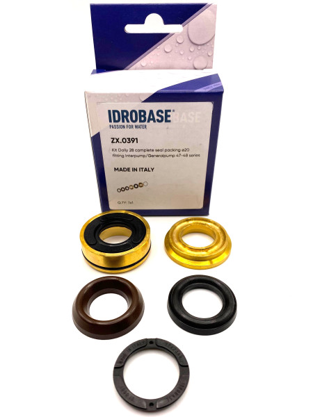Комплект уплотнения плунжера KIT 28, 18579 (34002801) с латунью для Interpump (IPG) Series 47-48, ZX.0391, Италия IDROBASE 