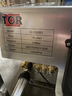 TOR K-1520B3 Аппарат высокого давления стационарный на раме с аксессуарами, 200 бар, 380 V, 5,5 кВт, Total Stop, Китай
